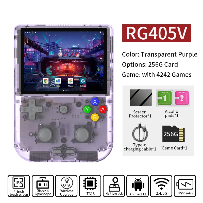 RG405V Video Handheld Game Console 4" IPS HD Touch Screen Android 12 System T618 64-Bit Wifi Portable Retro Game Player