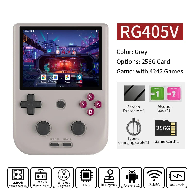 RG405V Video Handheld Game Console 4" IPS HD Touch Screen Android 12 System T618 64-Bit Wifi Portable Retro Game Player